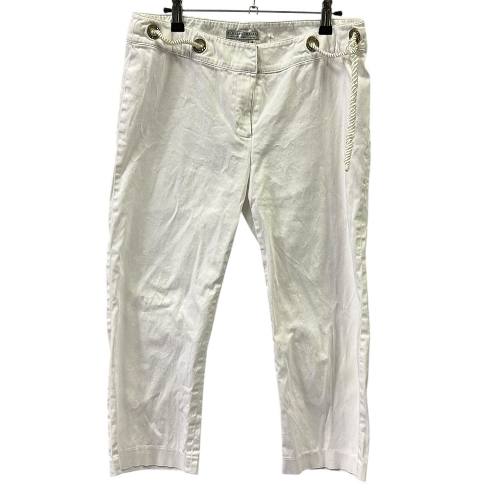 Alberto Makali White Cotton Blend Rhinestone Rope Waist Cropped Pants Womens 4